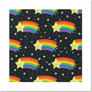 Shooting star with rainbow trail design Posters and Art